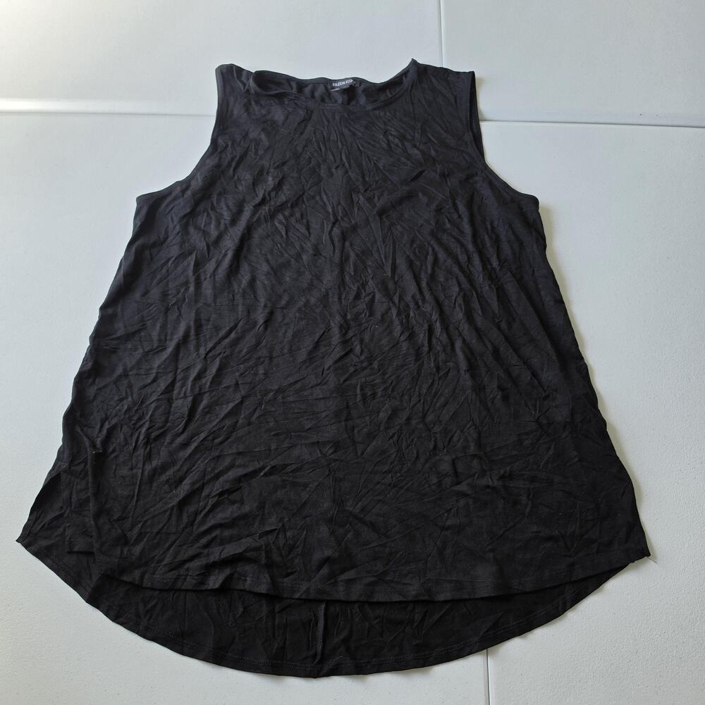 Eileen Fisher Tank Tunic Top Womens Large Black Tencel Lyocell Jersey Stretch